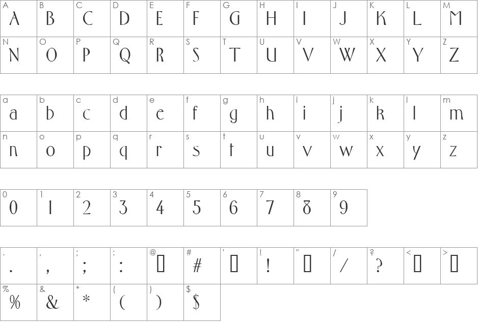 Firenze SF font character map preview