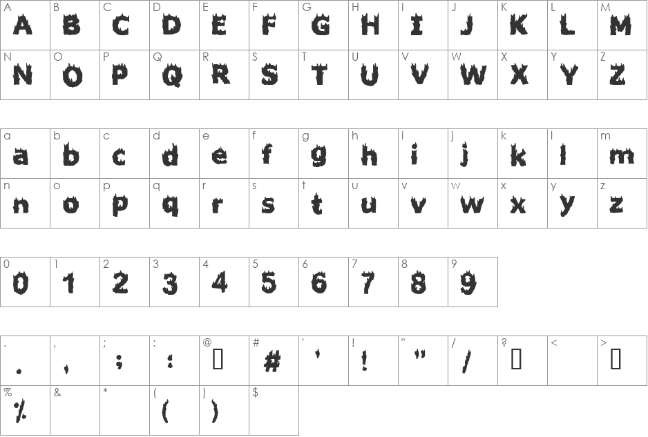 Firestarter font character map preview