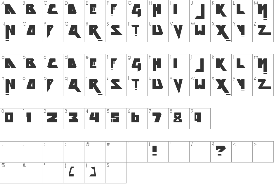 Firewall zero font character map preview