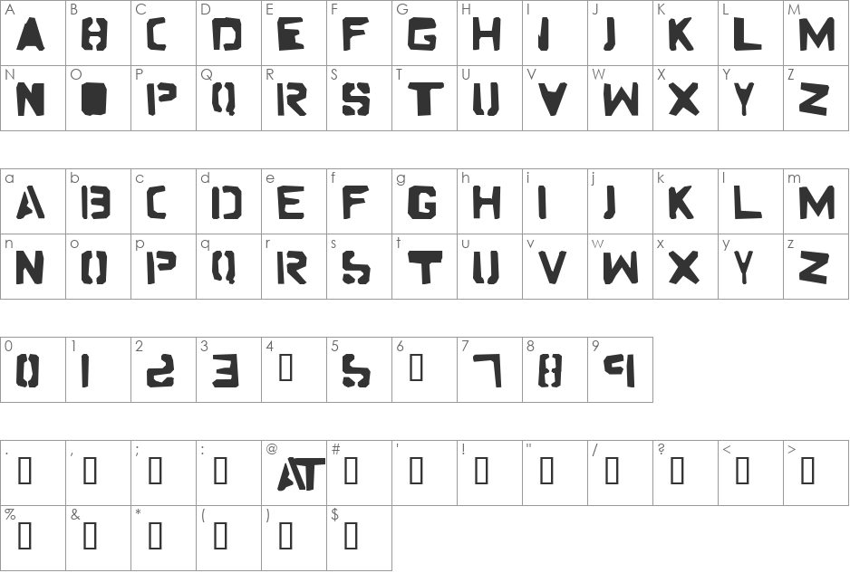 Firewater font character map preview