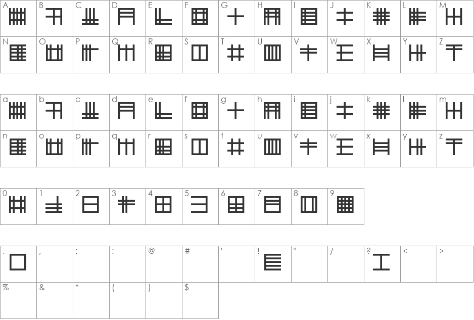 Ancient Glyph font character map preview