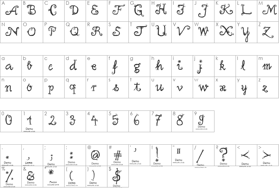 Firlefanz Demo font character map preview