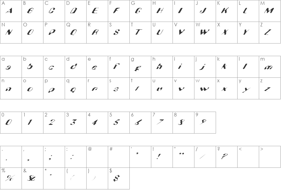 Firozz font character map preview