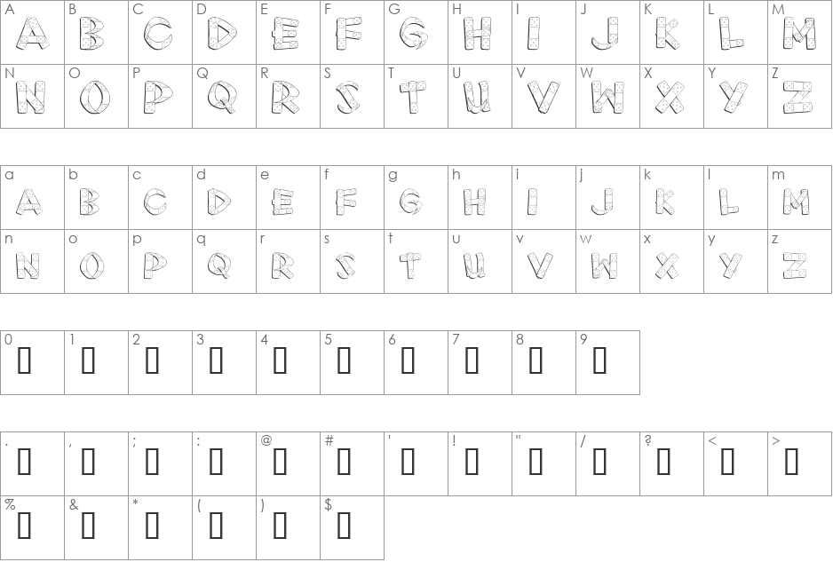 First Aid font character map preview