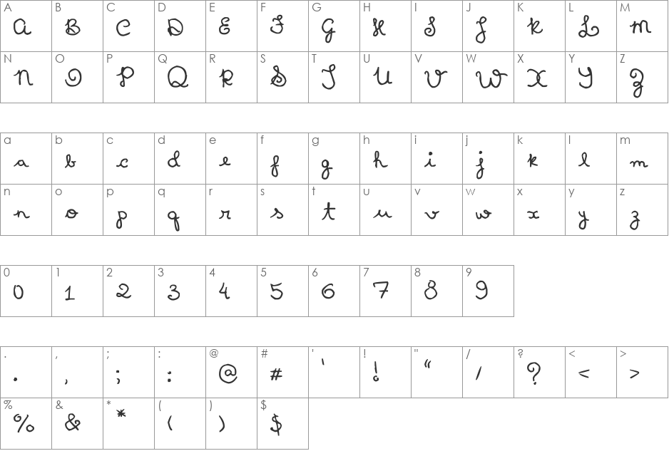 First Grade Writing font character map preview