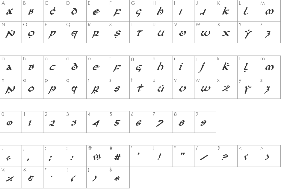 First Order Italic font character map preview