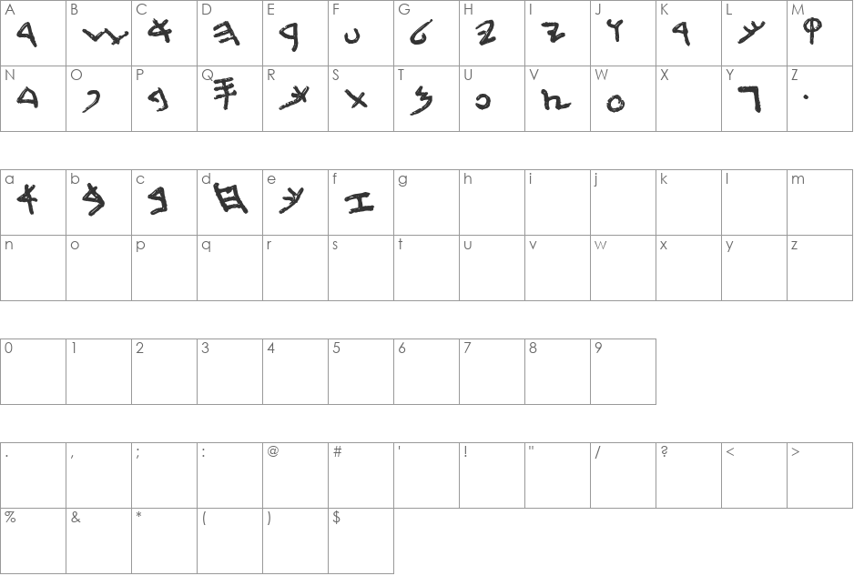 First Temple font character map preview