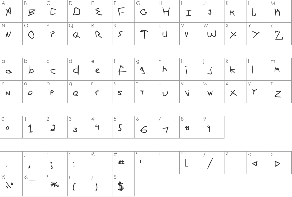FirstFont font character map preview