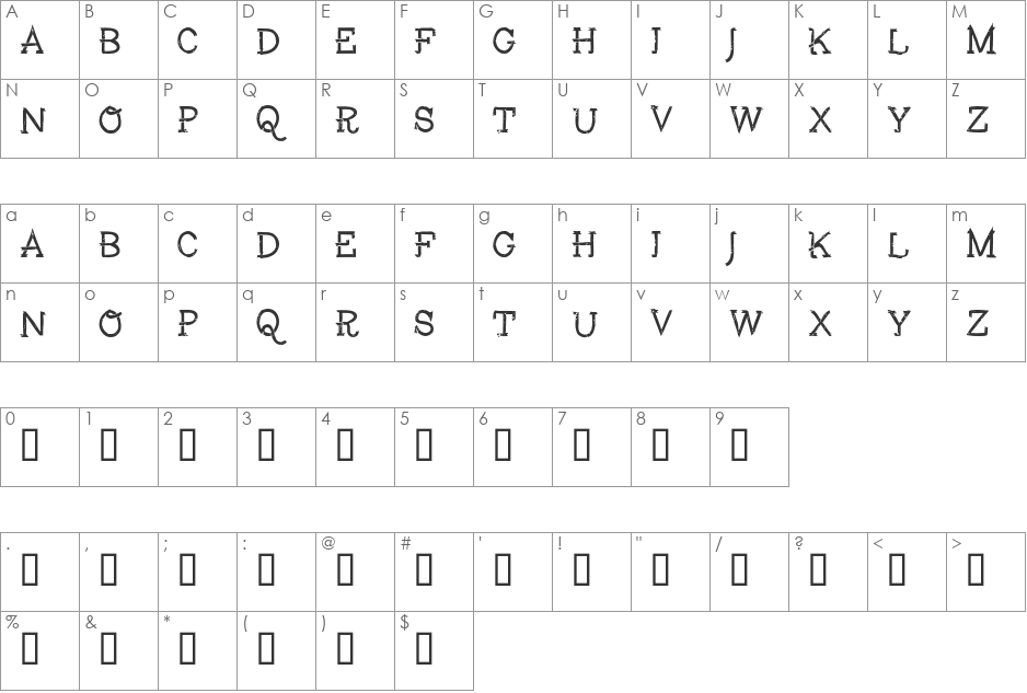 Fisher font character map preview