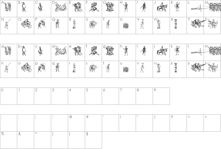 Ancient warriors and weapons tfb font character map preview