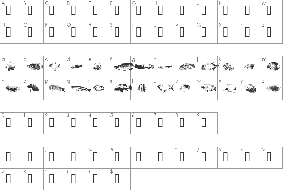 FishyPrint One AOE font character map preview