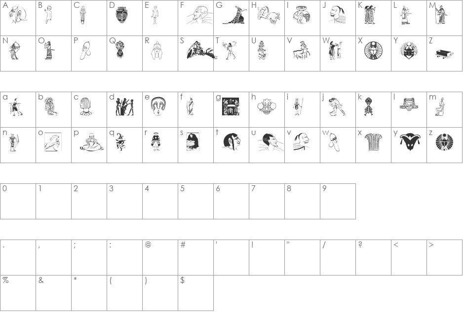 AncientBats font character map preview