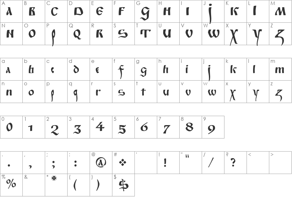 Fita_Poluustav font character map preview