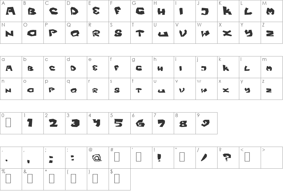Fittsvamp font character map preview