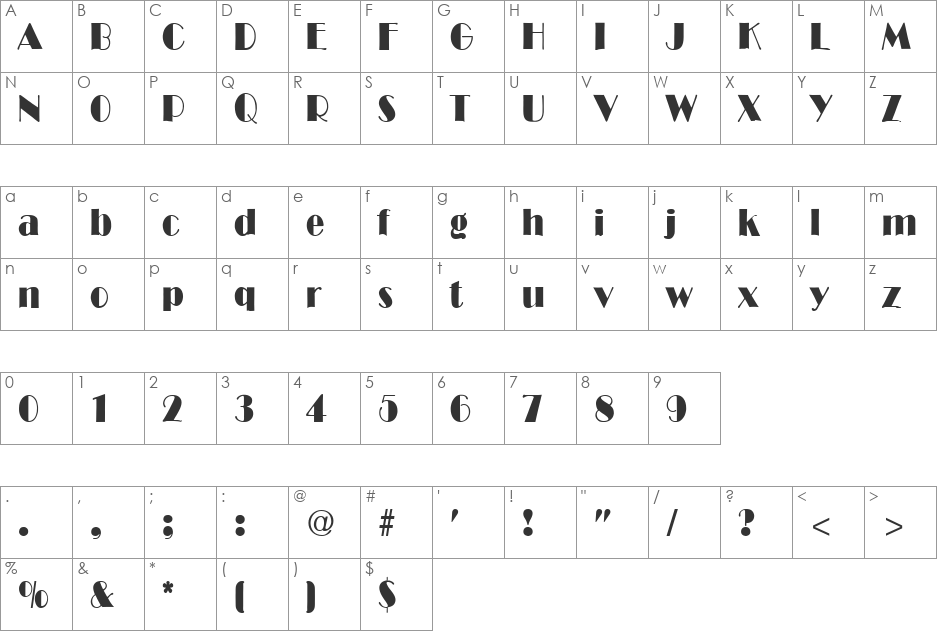Fitzgerald font character map preview