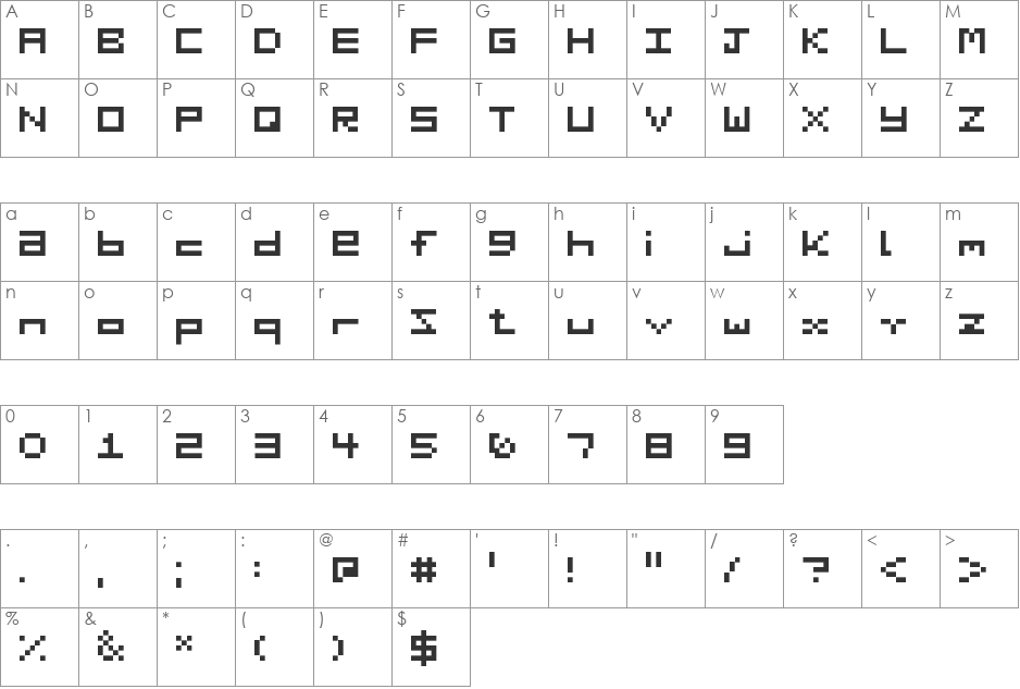 Five by Five font character map preview