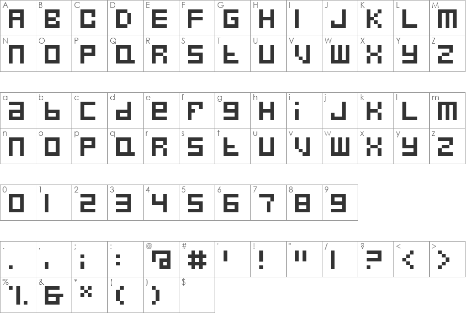 FiveBits font character map preview
