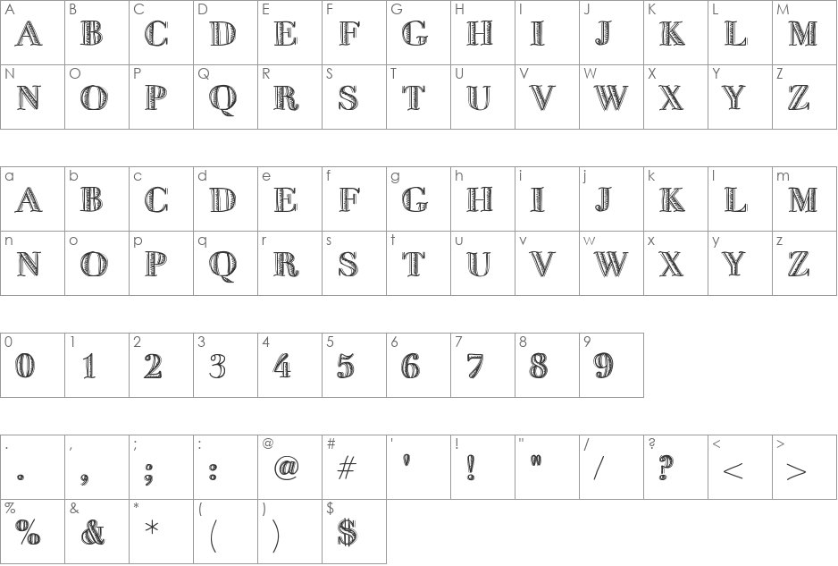 FiveDollar font character map preview