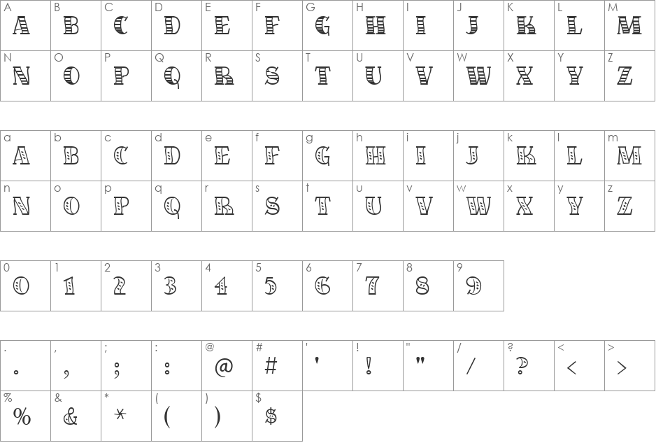 FiveOhTwo font character map preview