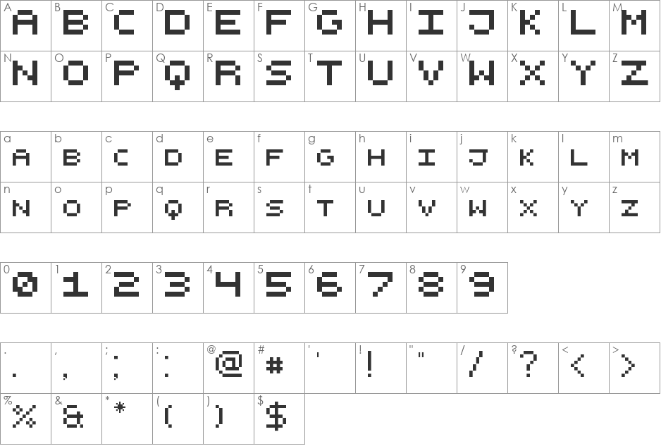 FiveXFive font character map preview