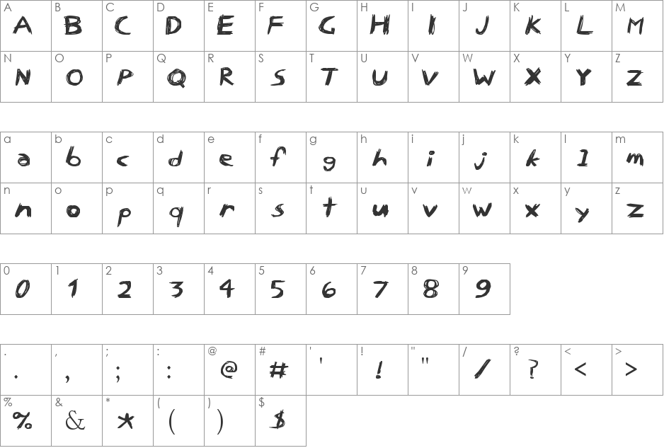 Five_scratch font character map preview