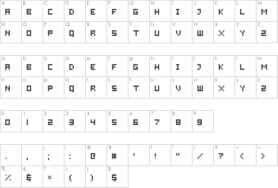 Fixier font character map preview