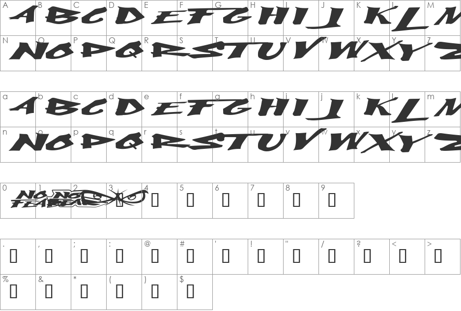 ABFNoFear font character map preview