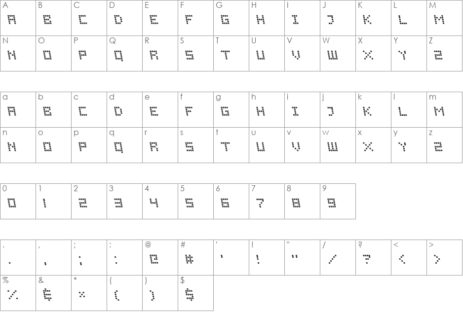 Fixier Dot 1 Oblique font character map preview