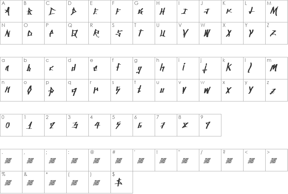 AncientSprawl font character map preview