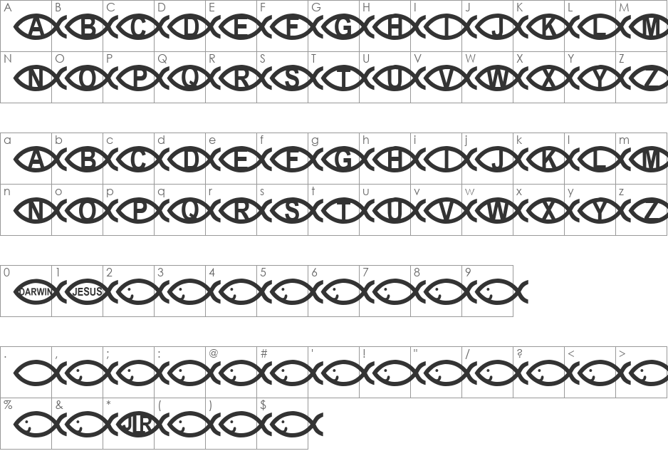 FL Darwinesque font character map preview