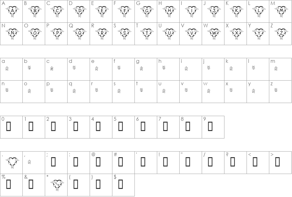 FL Heart Dark font character map preview