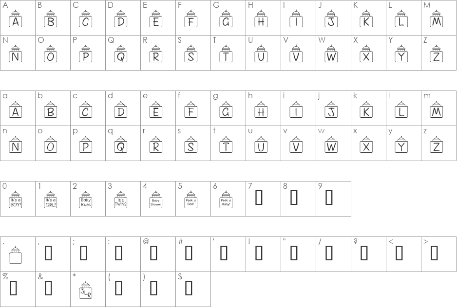 FL Peekababy! font character map preview