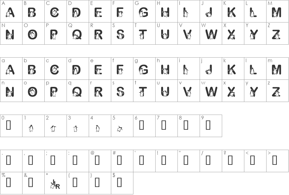 FL Penguin font character map preview