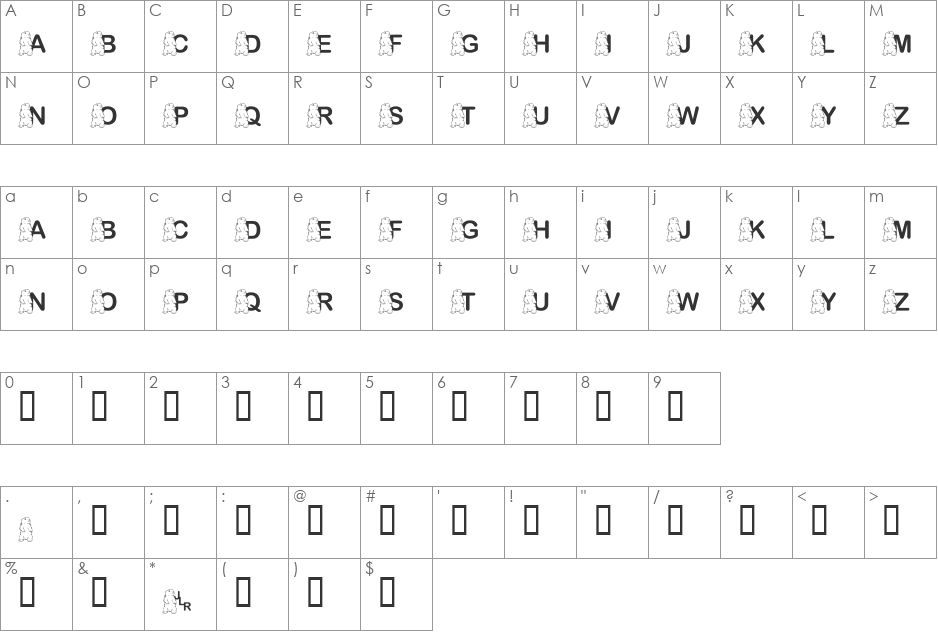 FL Punxsutawney Phil font character map preview