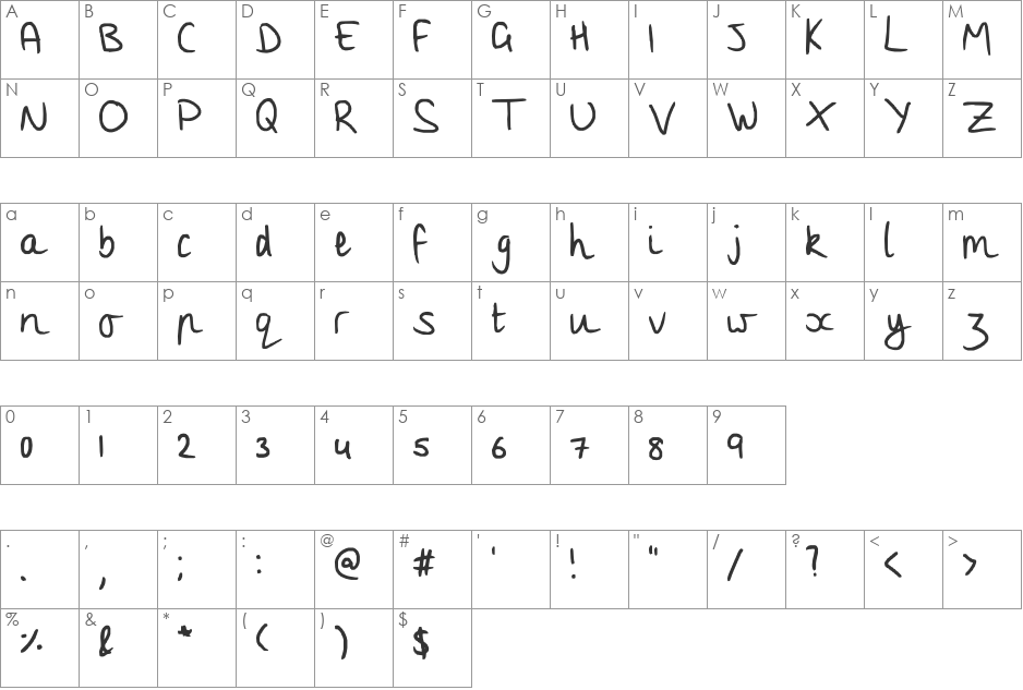 and Bella Zugna font character map preview