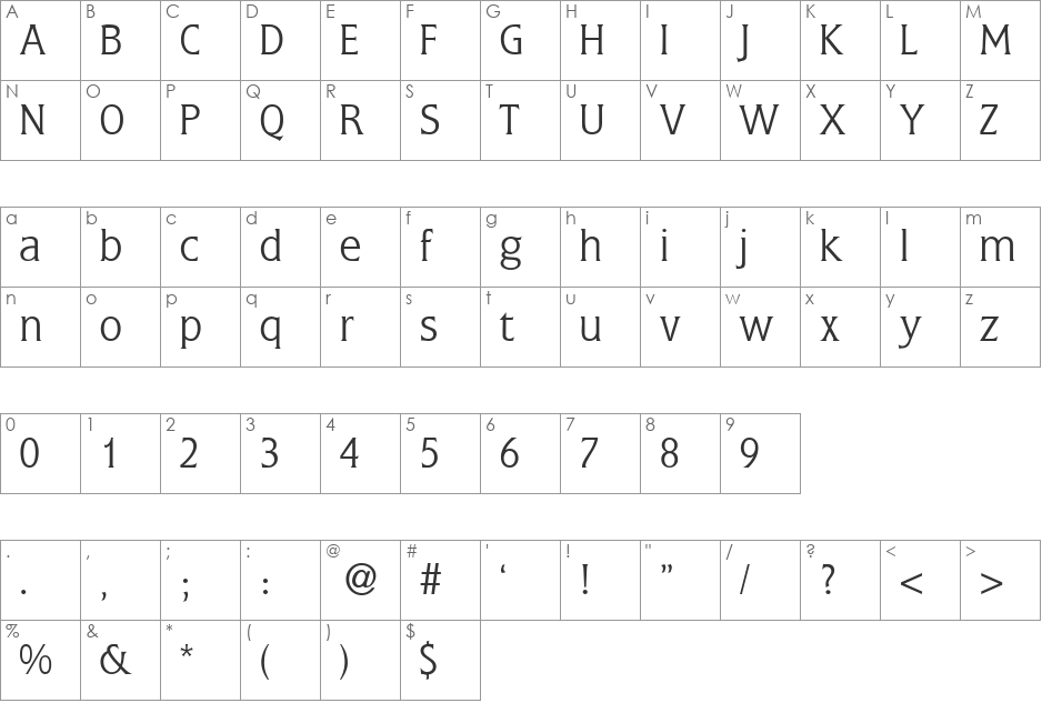 FlagLightDB font character map preview