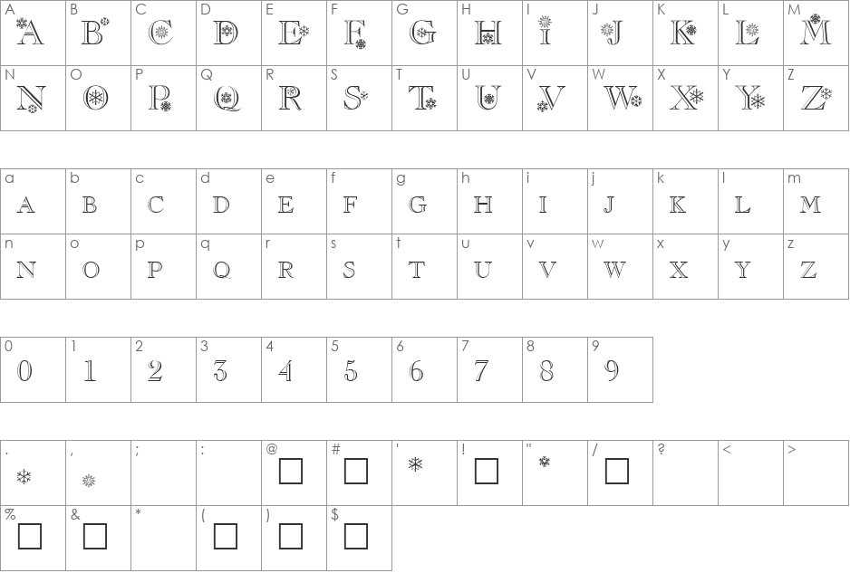 Flakes font character map preview