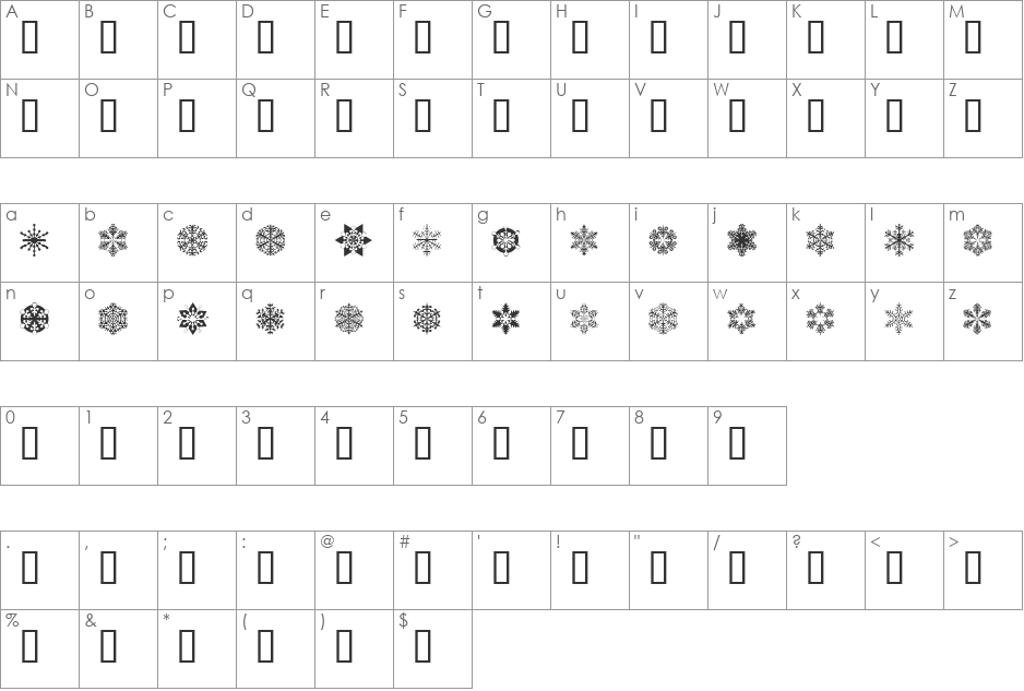 Flakey font character map preview