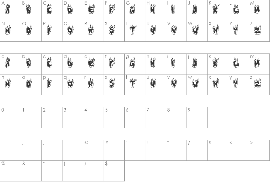 Flamer font character map preview