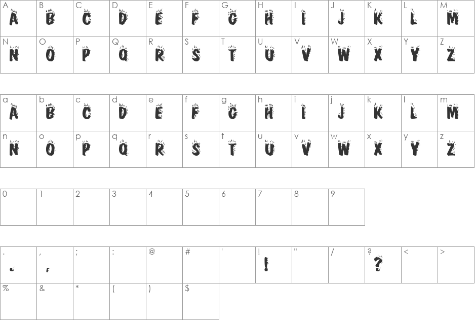 Flames FC font character map preview