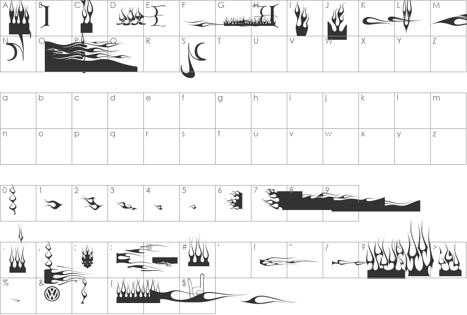 FlamesV font character map preview