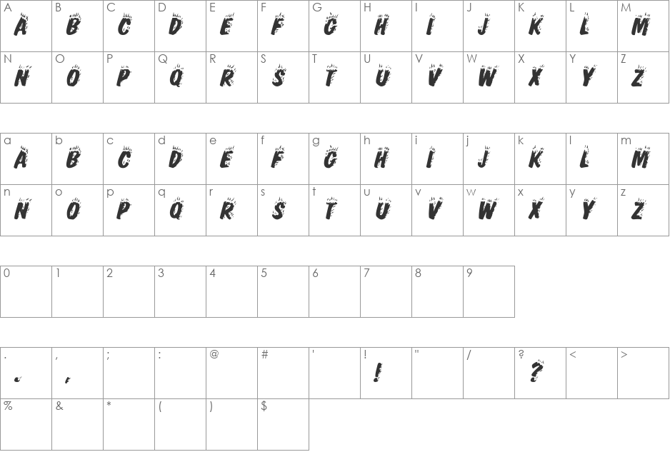 FlamingDisplayCaps font character map preview