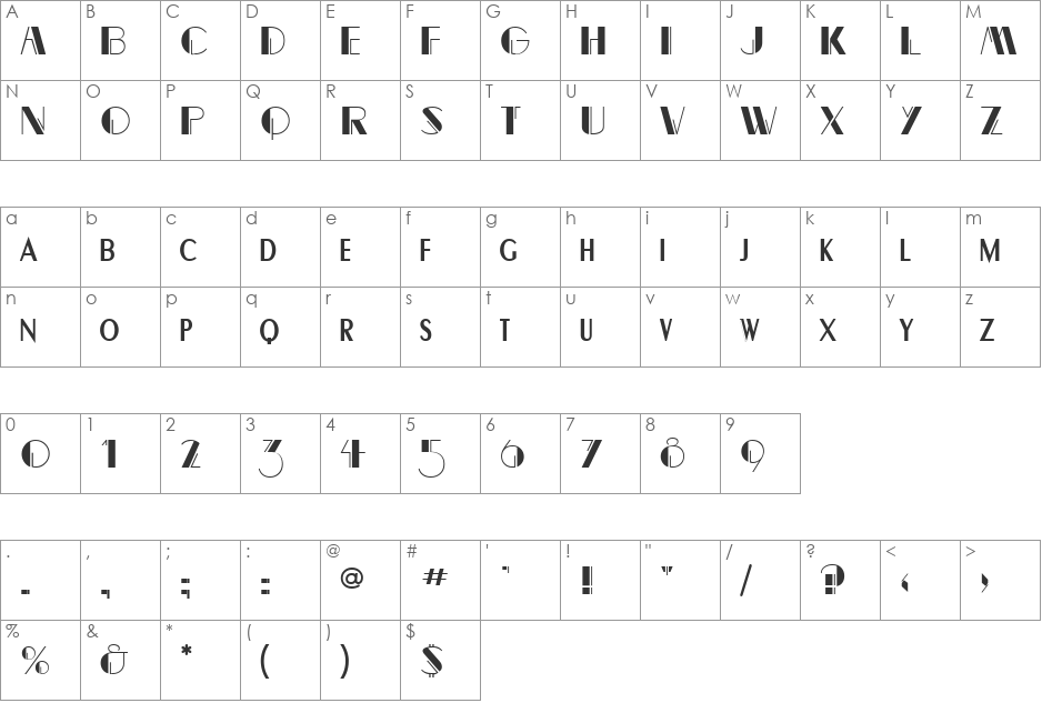 Flapper font character map preview