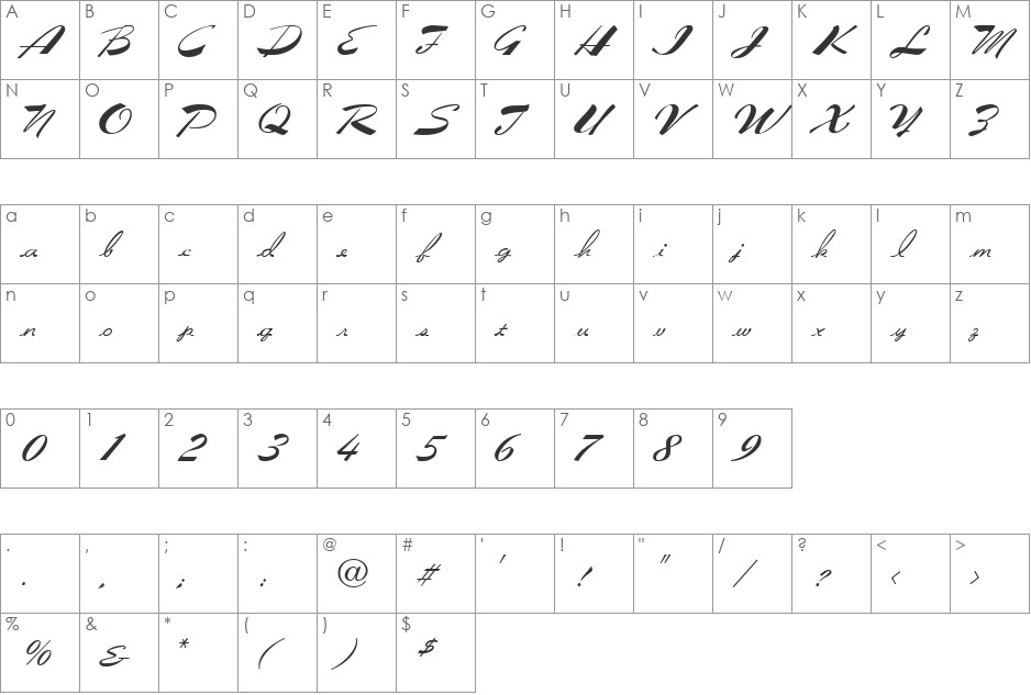 Flare font character map preview