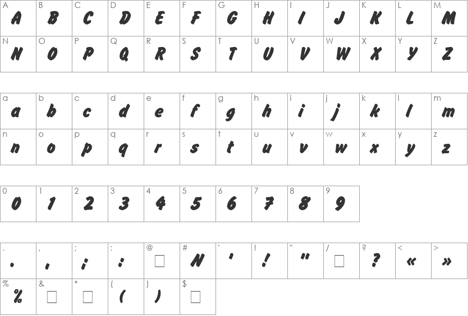 Flash font character map preview