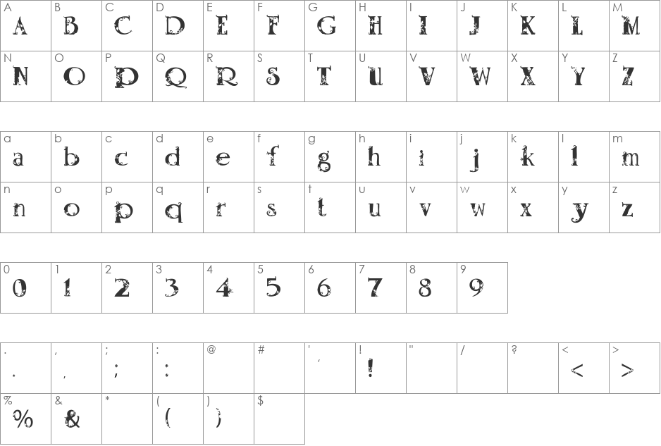 Andalasia font character map preview