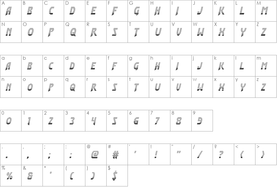 Flash Rogers Gradient font character map preview