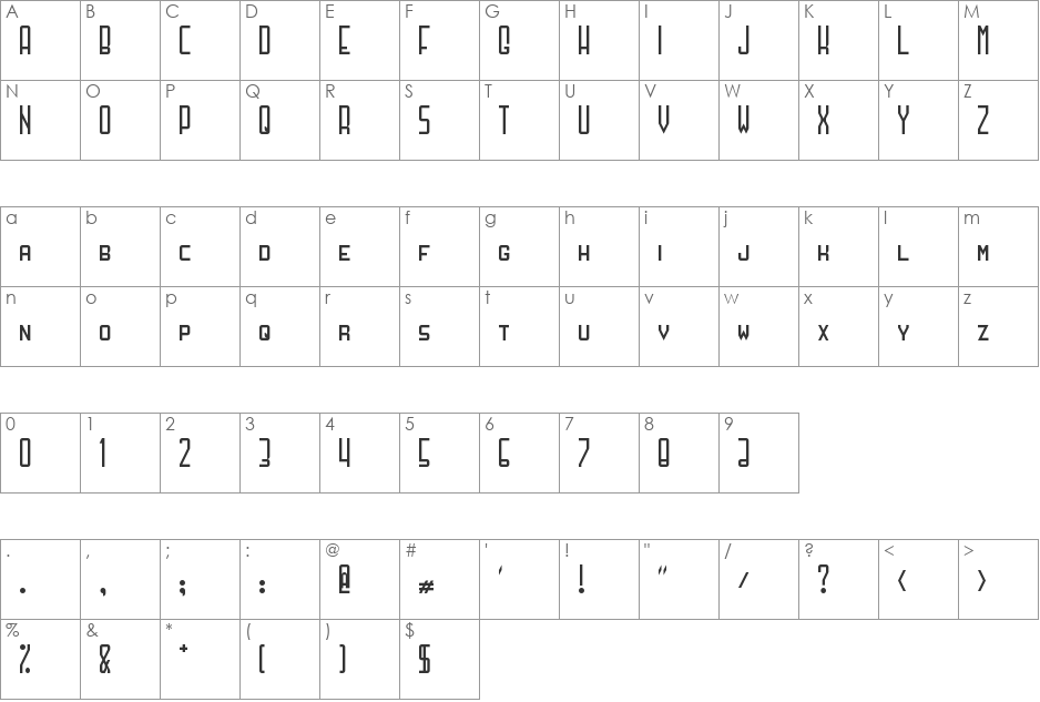 FlashBack font character map preview