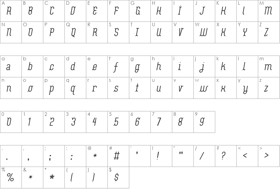 FlashBoy font character map preview