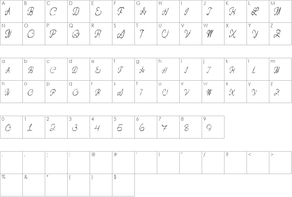 FlashDance font character map preview